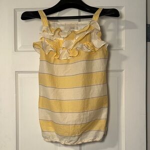 LOFT Yellow and Cream Ruffle Strap Top